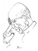 Pieter Keekstra sr aan de microscoop van zijn werk- tekening